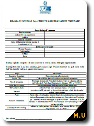 Istanza di Esenzione TOBIN TAX Edita e salva