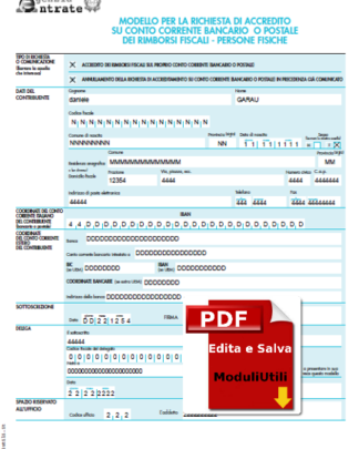 RICHIESTA DI ACCREDITO SU C/C RIMBORSI FISCALI - PERSONE FISICHE