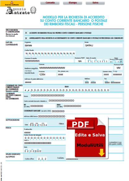 RICHIESTA DI ACCREDITO SU C/C RIMBORSI FISCALI - PERSONE FISICHE