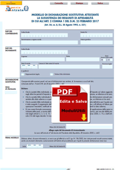 MODELLO DI DICHIARAZIONE DI AFFIDABILITÀ EDITABILE