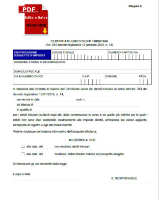 Certificato unico debiti tributari Editabile