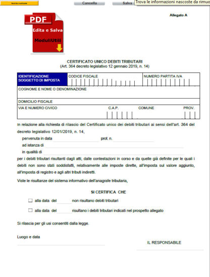 Certificato unico debiti tributari Editabile