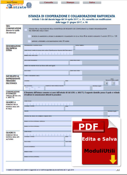ISTANZA DI COOPERAZIONE E COLLABORAZIONE RAFFORZATA EDITABILE