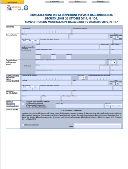 MODELLO DI COMUNICAZIONE CONTO ENERGIA EDITABILE