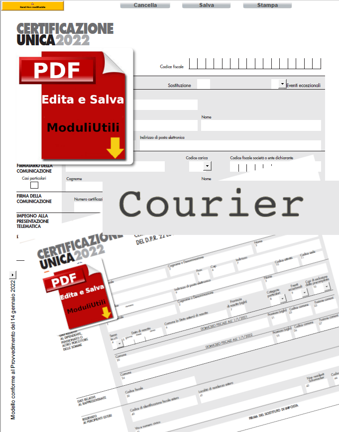 Certificazione Unica 2022 EDITABILE (FONT COURIER)