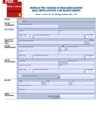 MODELLO PER L’ISTANZA DI REGOLARIZZAZIONE
