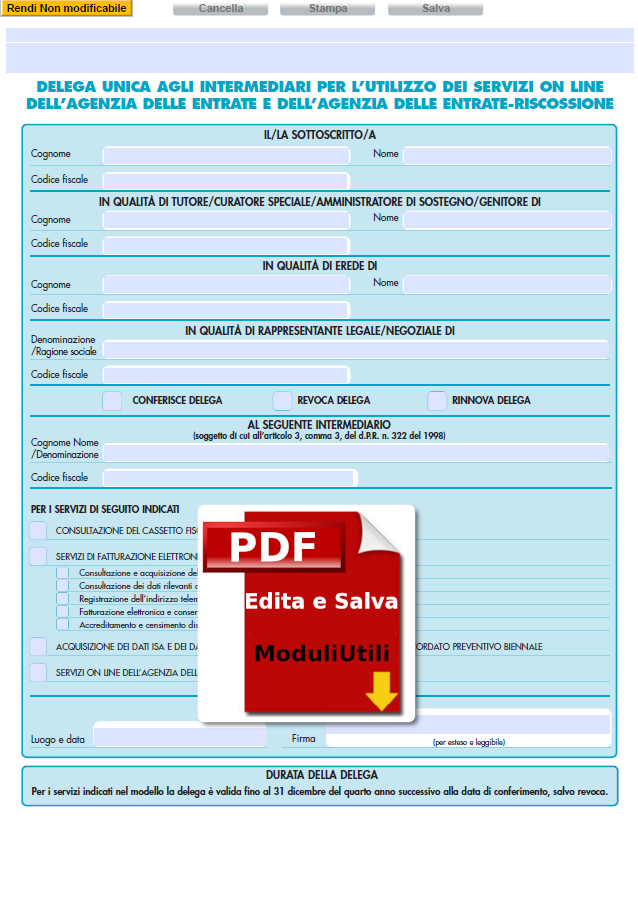 DELEGA UNICA PER L’UTILIZZO DEI SERVIZI ONLINE EDITA E SALVA