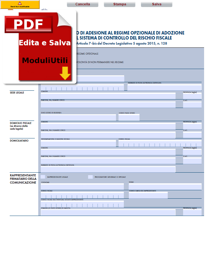 MODELLO DI ADESIONE AL REGIME OPZIONALE DI ADOZIONE modello EDITA-E-SALVA