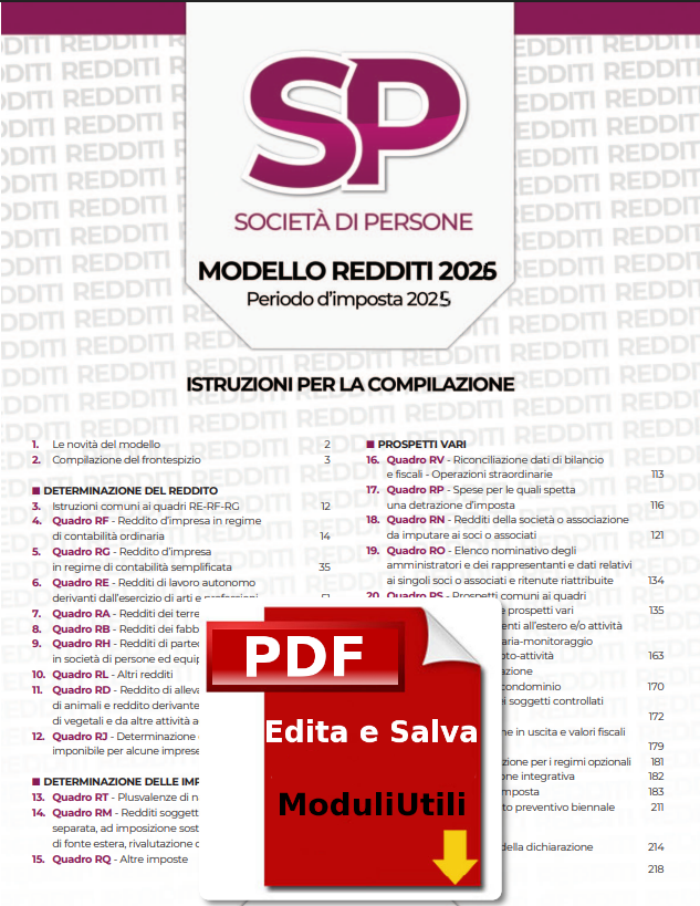 Modello Redditi Società di Persone SP 2026 Editabile PDF